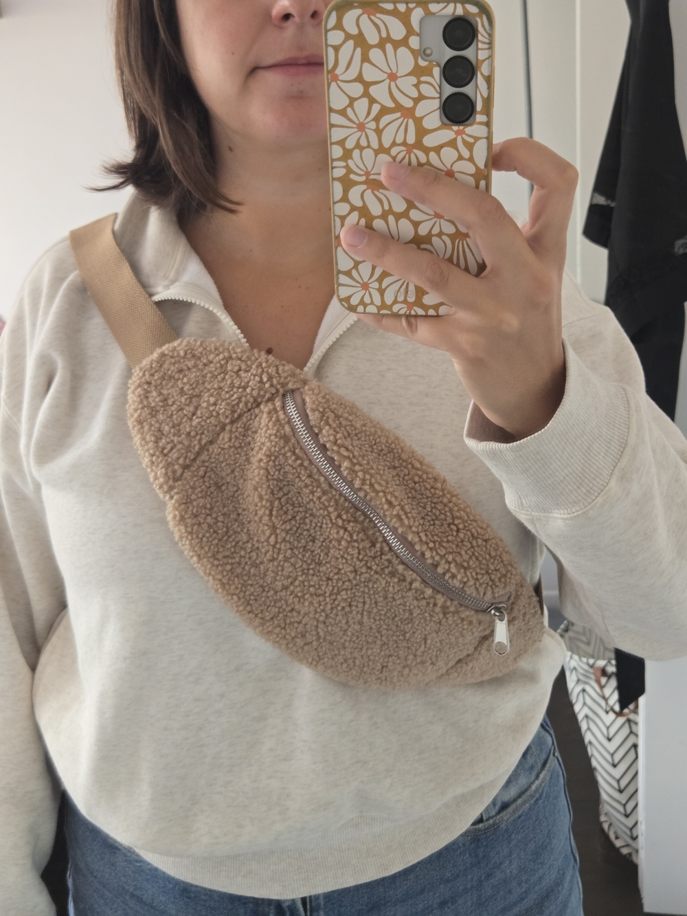 Beige Sherpa Crossbody Fanny Pack - Casual Chest Bag